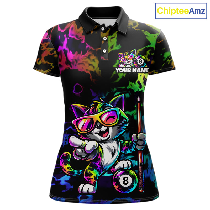 Custom Colorful Billiard Shirt For Women Personalized Neon Cat 8 Ball Pool Team Jersey Billiard Apparel NYN4380