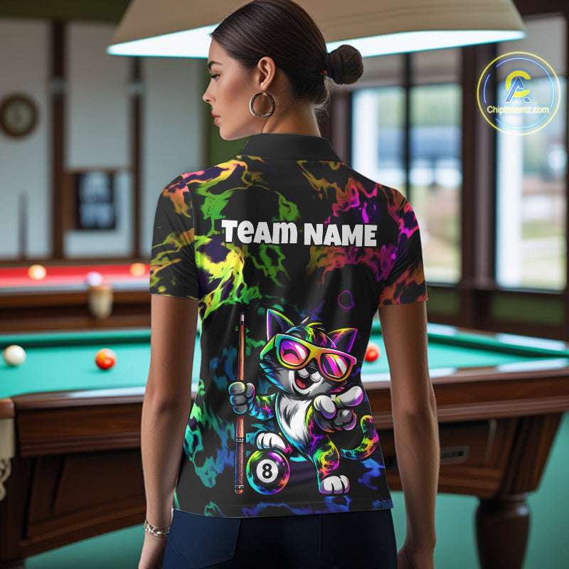 Custom Colorful Billiard Shirt For Women Personalized Neon Cat 8 Ball Pool Team Jersey Billiard Apparel NYN4380