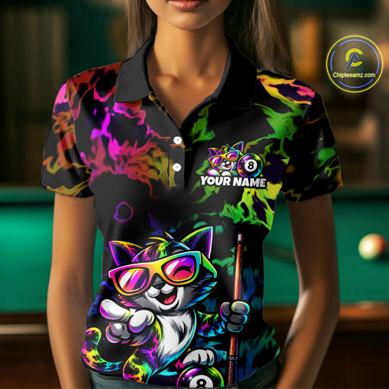Custom Colorful Billiard Shirt For Women Personalized Neon Cat 8 Ball Pool Team Jersey Billiard Apparel NYN4380