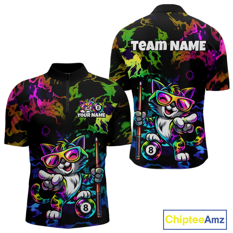 Custom Colorful Billiard Shirt For Men Personalized Neon Cat 8 Ball Pool Team Jersey Billiard Apparel NYN4380