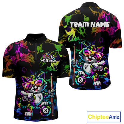 Custom Colorful Billiard Shirt For Men Personalized Neon Cat 8 Ball Pool Team Jersey Billiard Apparel NYN4380