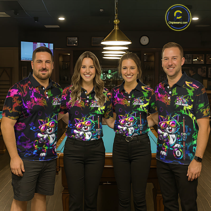 Custom Colorful Billiard Shirt For Women Personalized Neon Cat 8 Ball Pool Team Jersey Billiard Apparel NYN4380