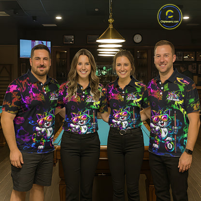 Custom Colorful Billiard Shirt For Women Personalized Neon Cat 8 Ball Pool Team Jersey Billiard Apparel NYN4380