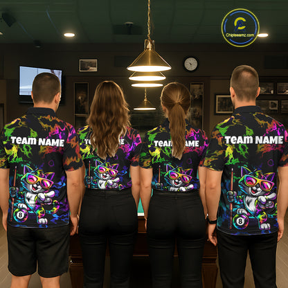 Custom Colorful Billiard Shirt For Women Personalized Neon Cat 8 Ball Pool Team Jersey Billiard Apparel NYN4380