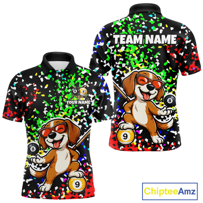 Billiard Shirt For Men Custom Funny Dog 8 Ball & 9 Ball Pool Jersey Colorful Confetti Billiard Apparel NYN4381