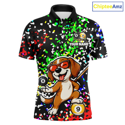 Billiard Shirt For Men Custom Funny Dog 8 Ball & 9 Ball Pool Jersey Colorful Confetti Billiard Apparel NYN4381