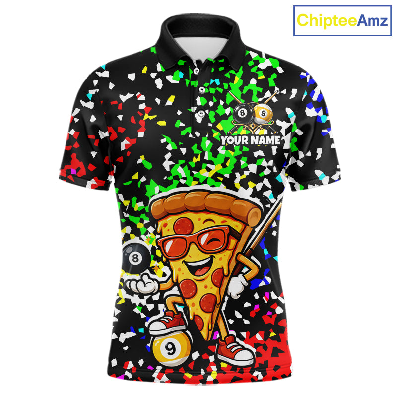 Billiard Shirt For Men Custom Funny Pizza 8 Ball & 9 Ball Pool Jersey Colorful Confetti Billiard Apparel NYN4382