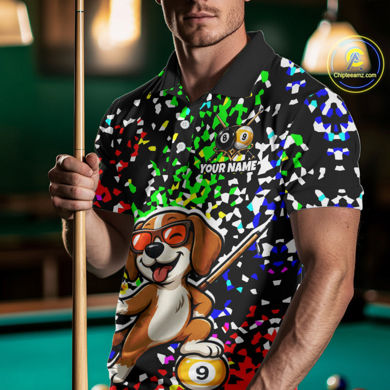 Billiard Shirt For Men Custom Funny Dog 8 Ball & 9 Ball Pool Jersey Colorful Confetti Billiard Apparel NYN4381