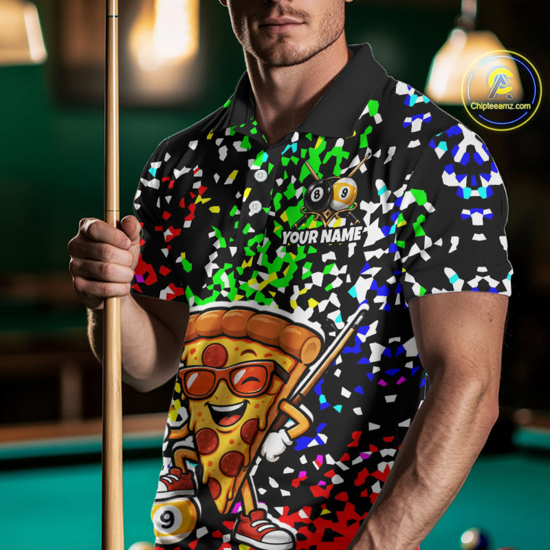 Billiard Shirt For Men Custom Funny Pizza 8 Ball & 9 Ball Pool Jersey Colorful Confetti Billiard Apparel NYN4382
