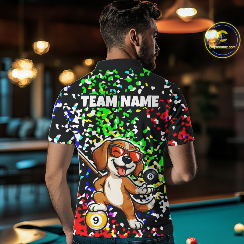 Billiard Shirt For Men Custom Funny Dog 8 Ball & 9 Ball Pool Jersey Colorful Confetti Billiard Apparel NYN4381