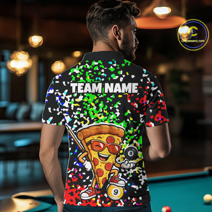 Billiard Shirt For Men Custom Funny Pizza 8 Ball & 9 Ball Pool Jersey Colorful Confetti Billiard Apparel NYN4382