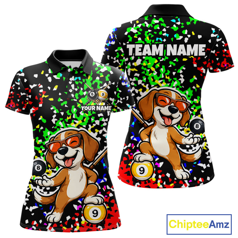 Billiard Shirt For Women Custom Funny Dog 8 Ball & 9 Ball Pool Jersey Colorful Confetti Billiard Apparel NYN4381