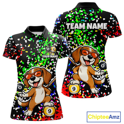 Billiard Shirt For Women Custom Funny Dog 8 Ball & 9 Ball Pool Jersey Colorful Confetti Billiard Apparel NYN4381
