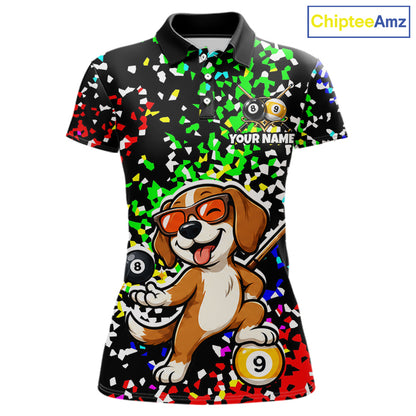 Billiard Shirt For Women Custom Funny Dog 8 Ball & 9 Ball Pool Jersey Colorful Confetti Billiard Apparel NYN4381