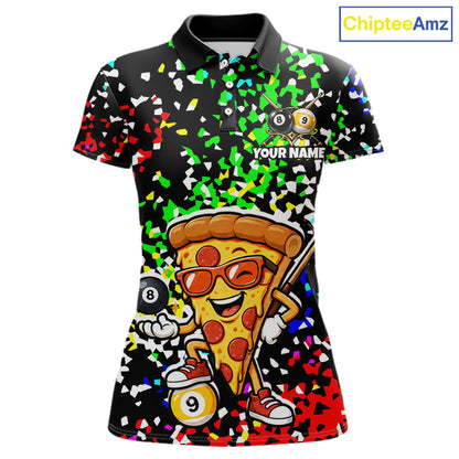 Billiard Shirt For Women Custom Funny Pizza 8 Ball & 9 Ball Pool Jersey Colorful Confetti Billiard Apparel NYN4382