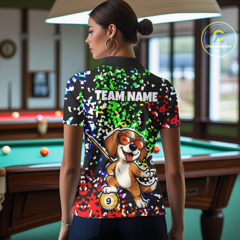 Billiard Shirt For Women Custom Funny Dog 8 Ball & 9 Ball Pool Jersey Colorful Confetti Billiard Apparel NYN4381