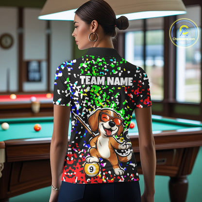 Billiard Shirt For Women Custom Funny Dog 8 Ball & 9 Ball Pool Jersey Colorful Confetti Billiard Apparel NYN4381