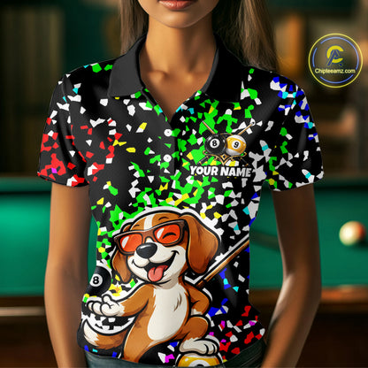 Billiard Shirt For Women Custom Funny Dog 8 Ball & 9 Ball Pool Jersey Colorful Confetti Billiard Apparel NYN4381