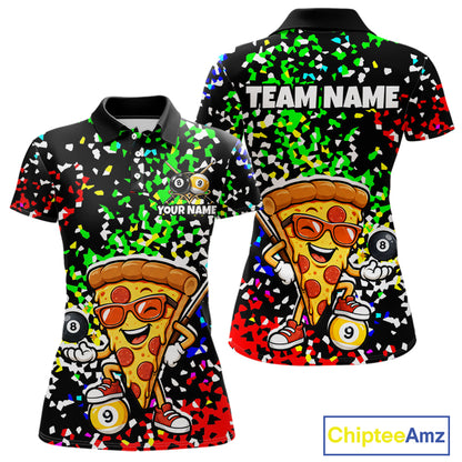 Billiard Shirt For Women Custom Funny Pizza 8 Ball & 9 Ball Pool Jersey Colorful Confetti Billiard Apparel NYN4382
