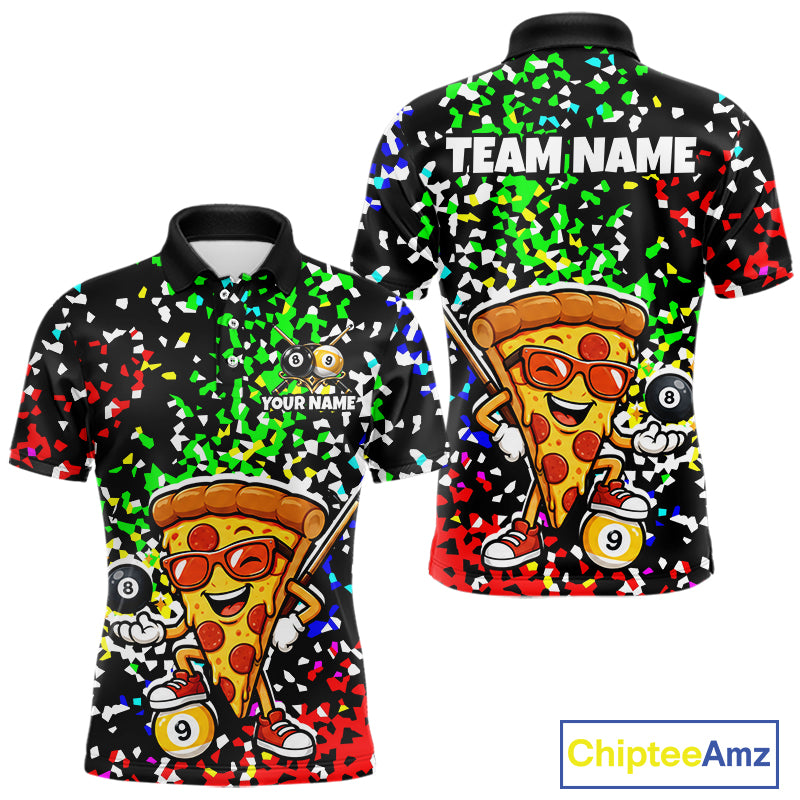 Billiard Shirt For Men Custom Funny Pizza 8 Ball & 9 Ball Pool Jersey Colorful Confetti Billiard Apparel NYN4382