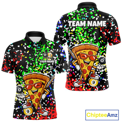 Billiard Shirt For Men Custom Funny Pizza 8 Ball & 9 Ball Pool Jersey Colorful Confetti Billiard Apparel NYN4382