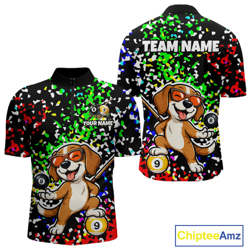Billiard Shirt For Men Custom Funny Dog 8 Ball & 9 Ball Pool Jersey Colorful Confetti Billiard Apparel NYN4381