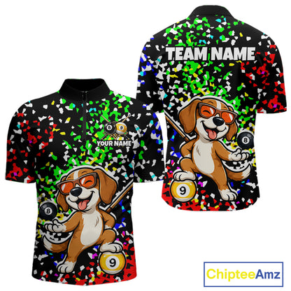 Billiard Shirt For Men Custom Funny Dog 8 Ball & 9 Ball Pool Jersey Colorful Confetti Billiard Apparel NYN4381