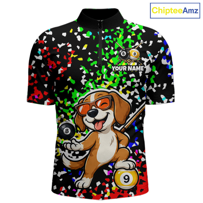 Billiard Shirt For Men Custom Funny Dog 8 Ball & 9 Ball Pool Jersey Colorful Confetti Billiard Apparel NYN4381