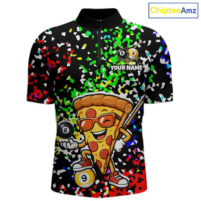 Billiard Shirt For Men Custom Funny Pizza 8 Ball & 9 Ball Pool Jersey Colorful Confetti Billiard Apparel NYN4382