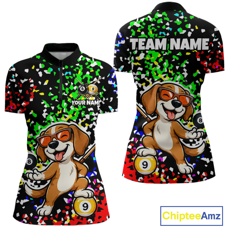 Billiard Shirt For Women Custom Funny Dog 8 Ball & 9 Ball Pool Jersey Colorful Confetti Billiard Apparel NYN4381