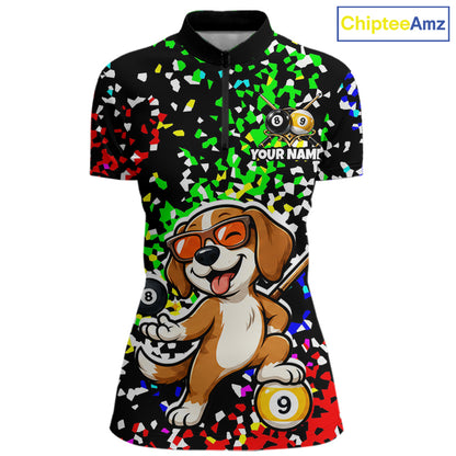 Billiard Shirt For Women Custom Funny Dog 8 Ball & 9 Ball Pool Jersey Colorful Confetti Billiard Apparel NYN4381