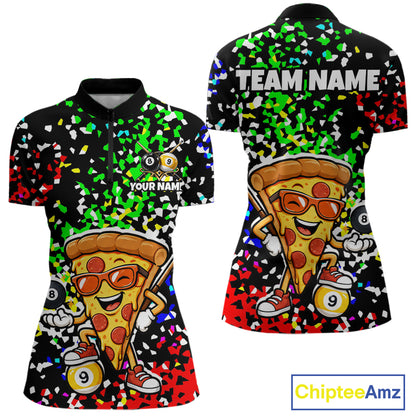 Billiard Shirt For Women Custom Funny Pizza 8 Ball & 9 Ball Pool Jersey Colorful Confetti Billiard Apparel NYN4382