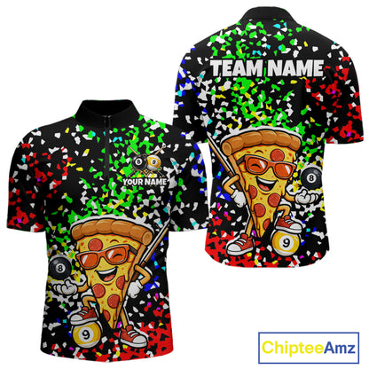 Billiard Shirt For Men Custom Funny Pizza 8 Ball & 9 Ball Pool Jersey Colorful Confetti Billiard Apparel NYN4382