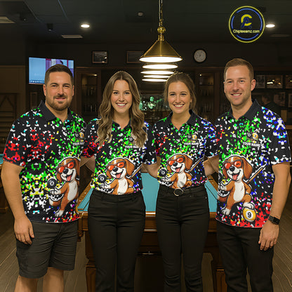Billiard Shirt For Men Custom Funny Dog 8 Ball & 9 Ball Pool Jersey Colorful Confetti Billiard Apparel NYN4381