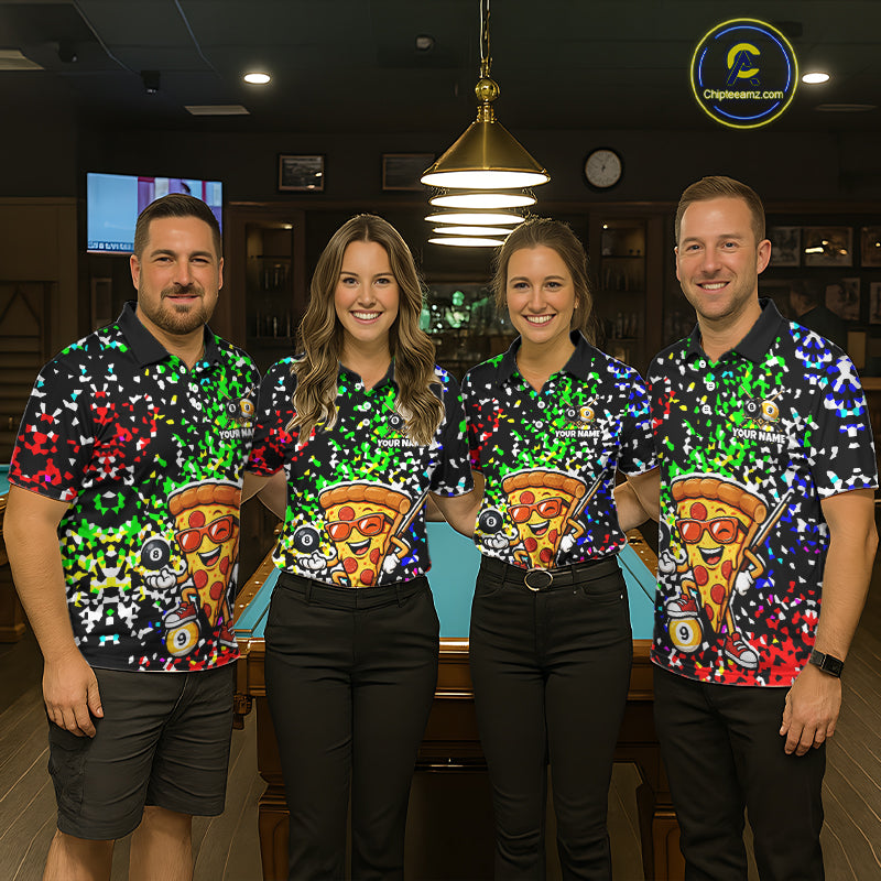 Billiard Shirt For Men Custom Funny Pizza 8 Ball & 9 Ball Pool Jersey Colorful Confetti Billiard Apparel NYN4382
