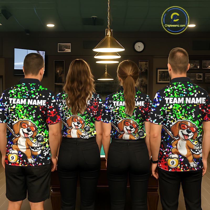 Billiard Shirt For Men Custom Funny Dog 8 Ball & 9 Ball Pool Jersey Colorful Confetti Billiard Apparel NYN4381