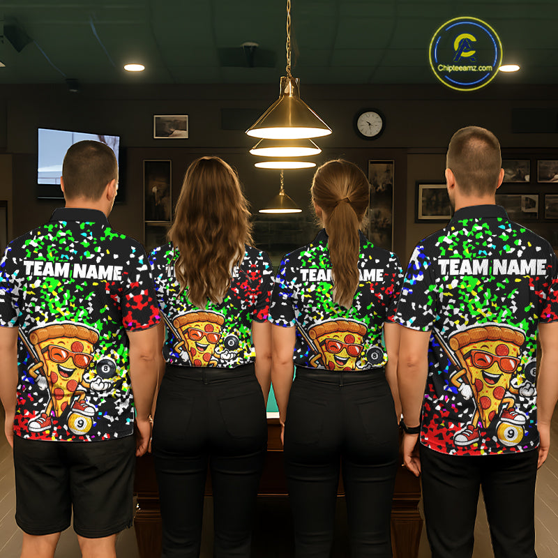 Billiard Shirt For Men Custom Funny Pizza 8 Ball & 9 Ball Pool Jersey Colorful Confetti Billiard Apparel NYN4382