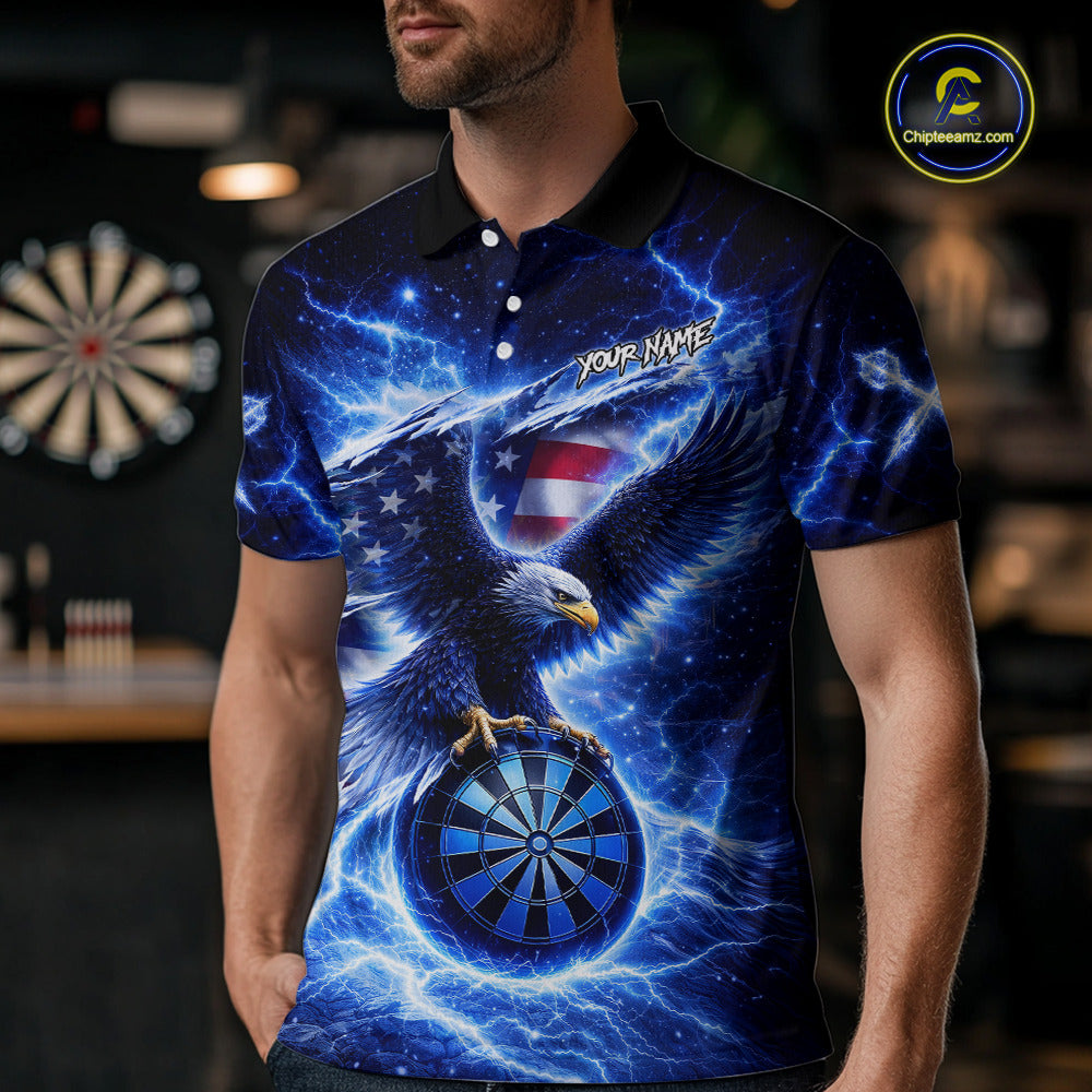 Thunder Torn US Flag Eagle Dartboard Men Darts Polo Shirt Custom Patriotic Dart League Shirt NYN2649