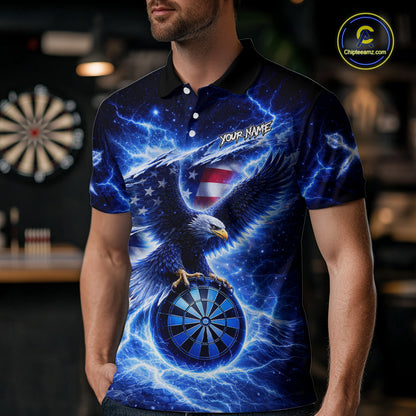 Thunder Torn US Flag Eagle Dartboard Men Darts Polo Shirt Custom Patriotic Dart League Shirt NYN2649