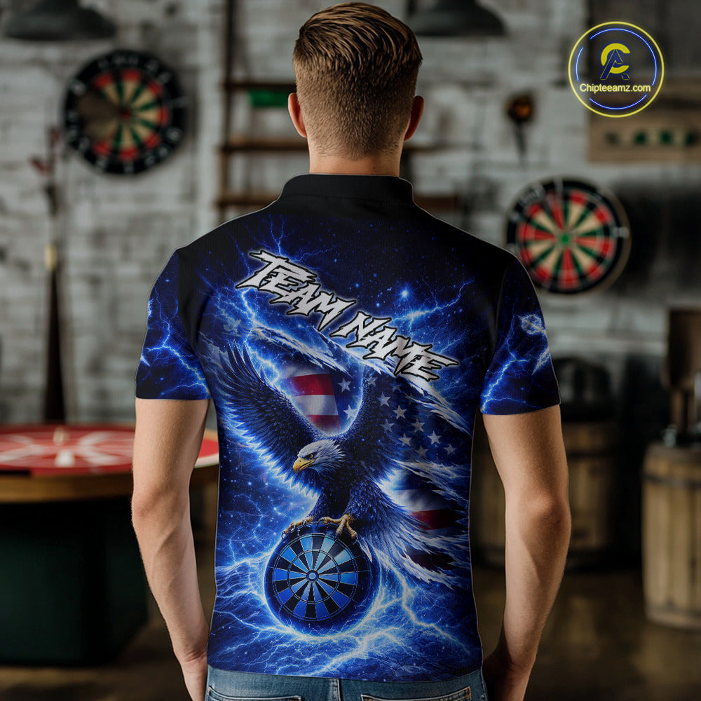 Thunder Torn US Flag Eagle Dartboard Men Darts Polo Shirt Custom Patriotic Dart League Shirt NYN2649