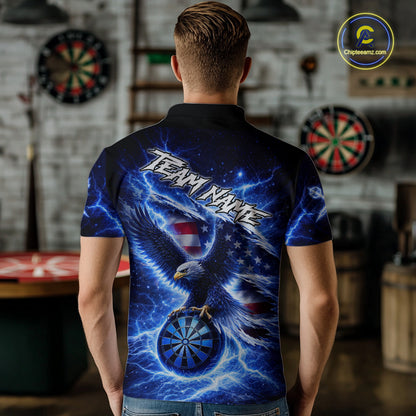 Thunder Torn US Flag Eagle Dartboard Men Darts Polo Shirt Custom Patriotic Dart League Shirt NYN2649
