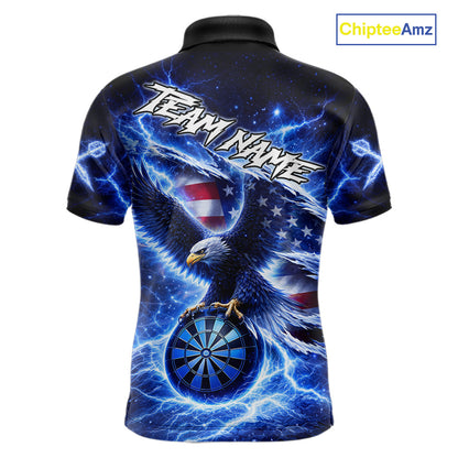 Thunder Torn US Flag Eagle Dartboard Men Darts Polo Shirt Custom Patriotic Dart League Shirt NYN2649