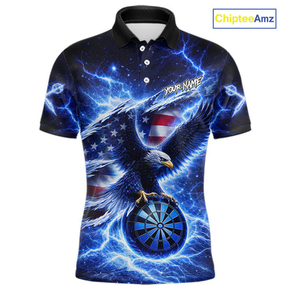 Thunder Torn US Flag Eagle Dartboard Men Darts Polo Shirt Custom Patriotic Dart League Shirt NYN2649