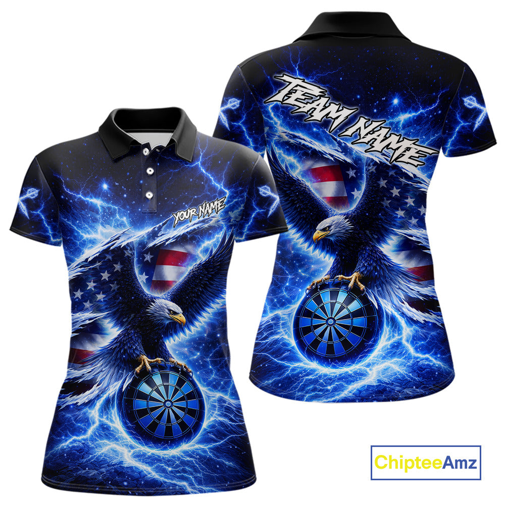 Thunder Torn US Flag Eagle Dartboard Women Darts Polo Shirt Custom Patriotic Dart League Shirt NYN2649