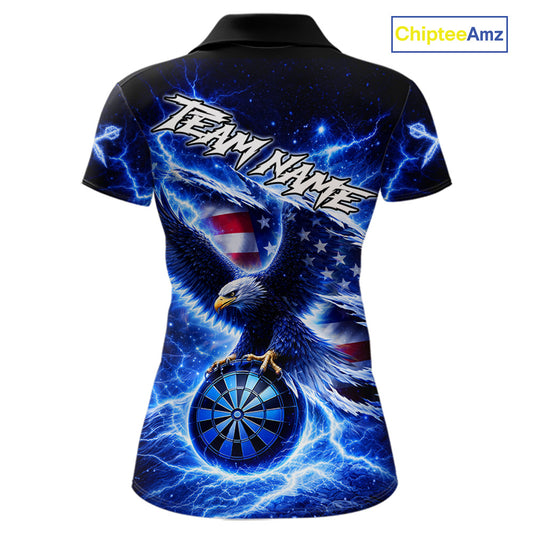 Thunder Torn US Flag Eagle Dartboard Women Darts 1/4-Zip Shirt Custom Patriotic Dart League Shirt NYN2649