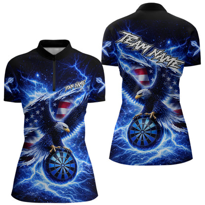 Thunder Torn US Flag Eagle Dartboard Women Darts 1/4-Zip Shirt Custom Patriotic Dart League Shirt NYN2649