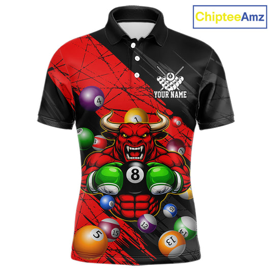Boxing Bull Hold 8 Ball Pool Funny Billiard Shirt For Men Personalized Pool Balls Billiard Shirts NYN2652