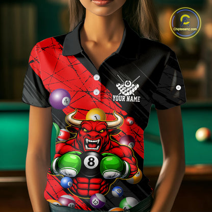 Boxing Bull Hold 8 Ball Pool Funny Billiard Shirt For Women Personalized Pool Balls Billiard Shirts NYN2652