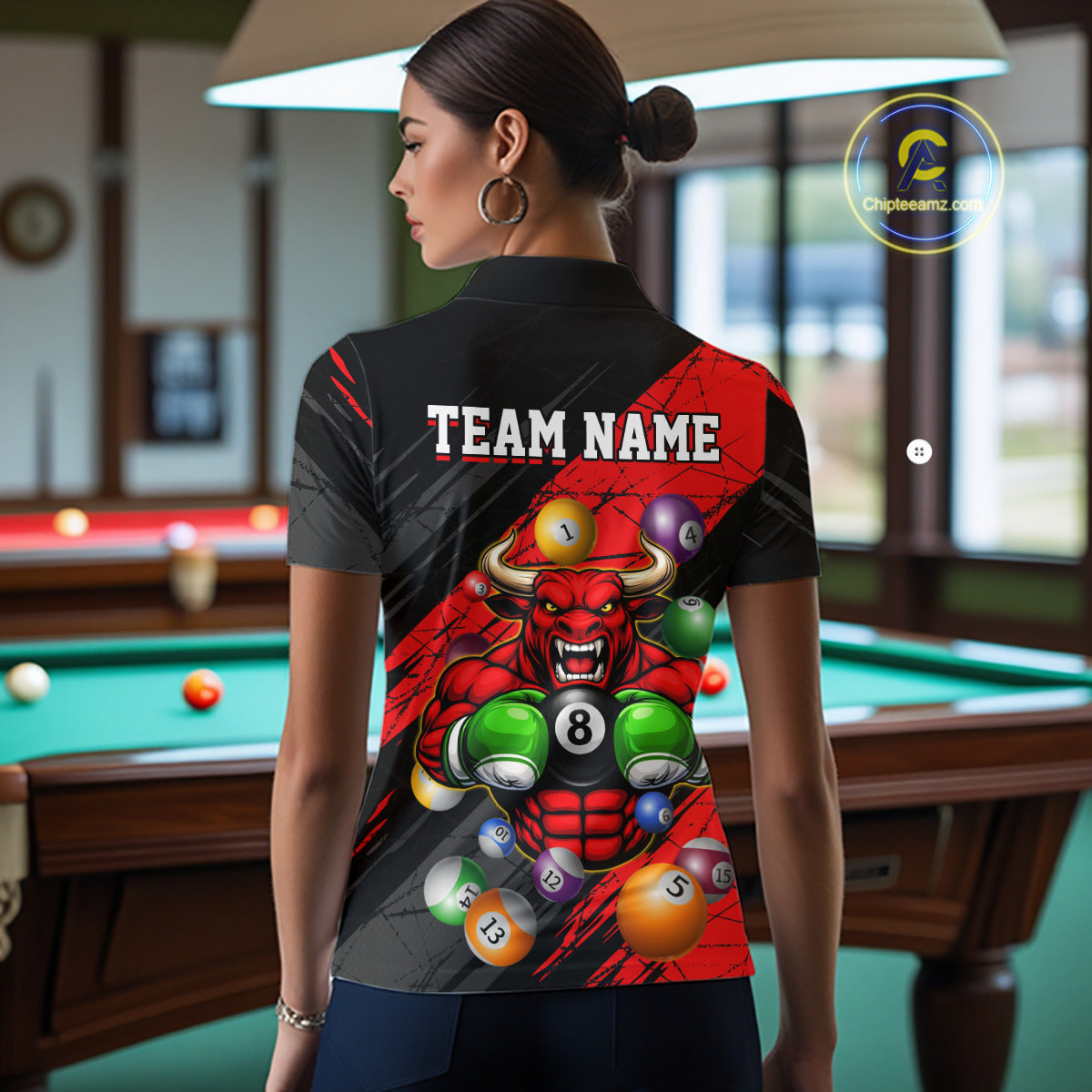 Load image into Gallery viewer, Boxing Bull Hold 8 Ball Pool Funny Billiard Shirt For Women Personalized Pool Balls Billiard Shirts NYN2652