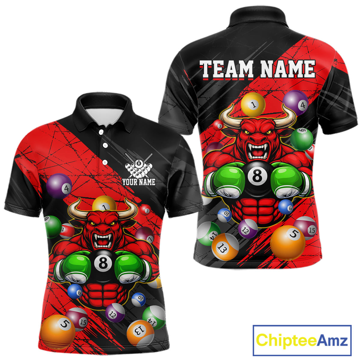 Load image into Gallery viewer, Boxing Bull Hold 8 Ball Pool Funny Billiard Shirt For Men Personalized Pool Balls Billiard Shirts NYN2652
